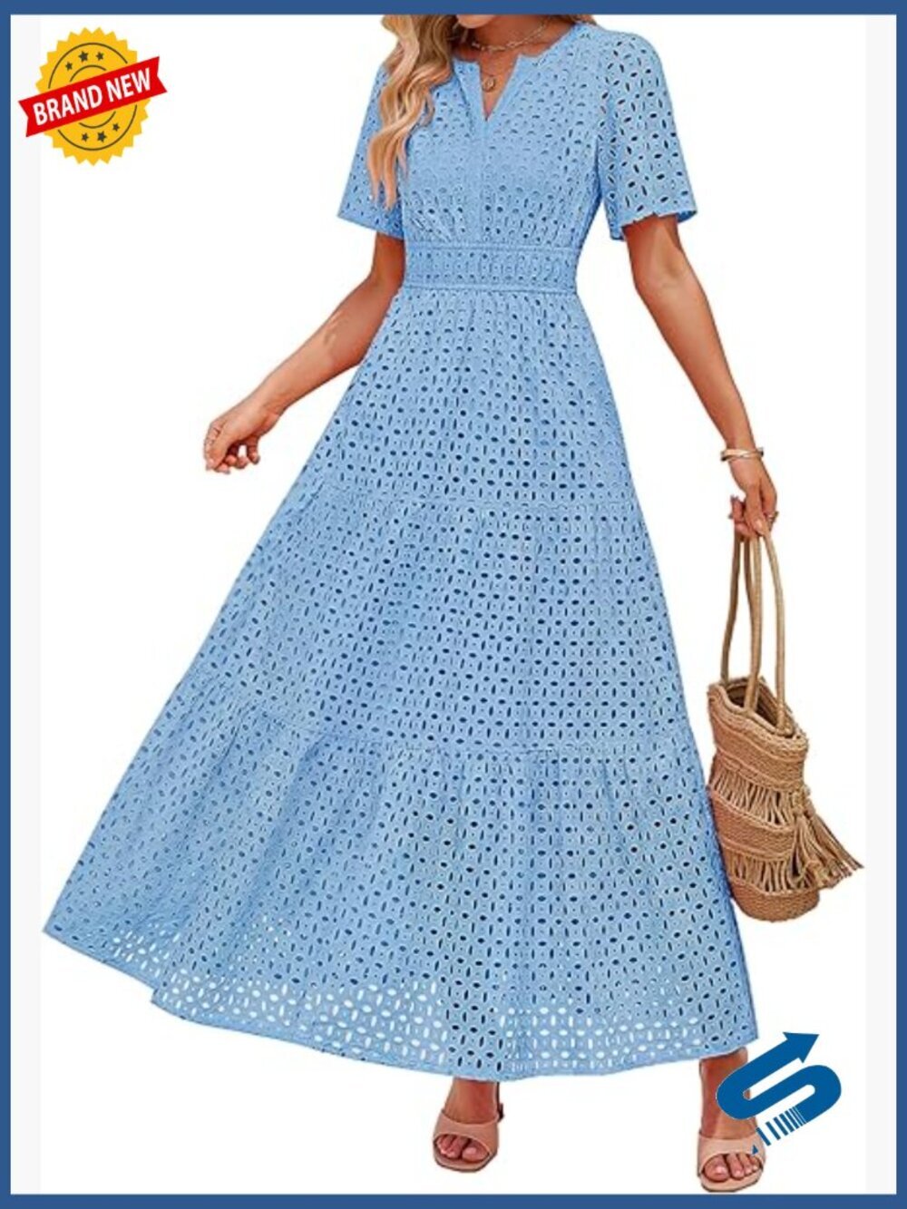 Women's V-Neck Short Sleeve Maxi Dress with Pockets
